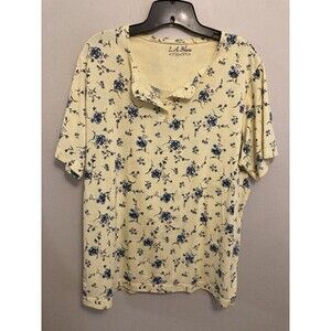 L.A. Blues Women’s Top Floral Yellow Button V-Neck Short Sleeve Plus 18/20 2X